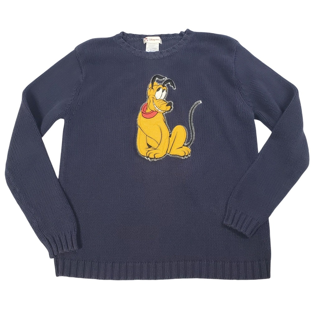 Vintage Disney Store Pluto Sweater Womens M Navy Blue Knit Crewneck Y2K Mickey